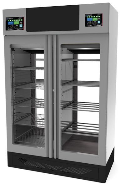 Omcan 45376 STGTWCOTW 58" Combo Stagionello and Maturmeat Cabinet, 100+220.5 lb, Stainless Steel, ClimaTouch, Rear Glass Panel