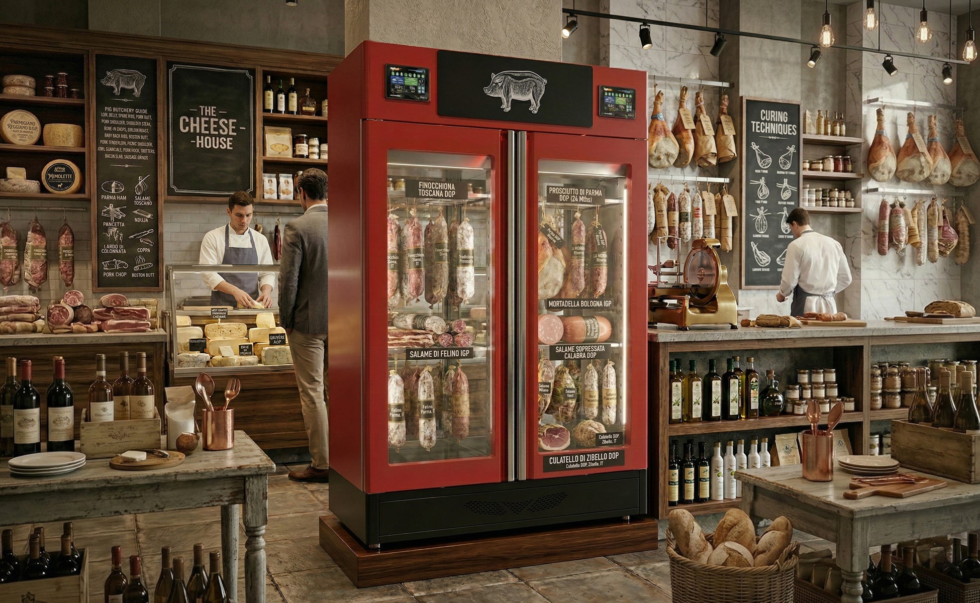 Omcan 45376 STGTWCOTW 58" Combo Stagionello and Maturmeat Cabinet, 100+220.5 lb, Stainless Steel, ClimaTouch, Rear Glass Panel