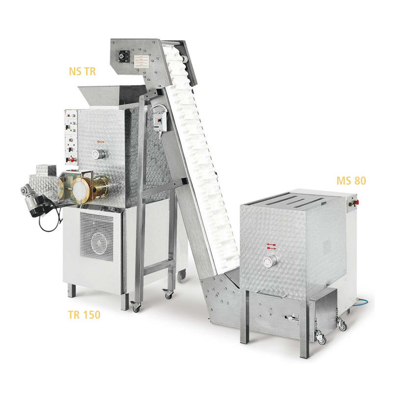 Omcan 13286 176 lb/hr Heavy-Duty Floor Model Pasta Machine, 5.5 HP Worm Drive, 2.5 HP Paddle, Water Cooling, Three-Phase