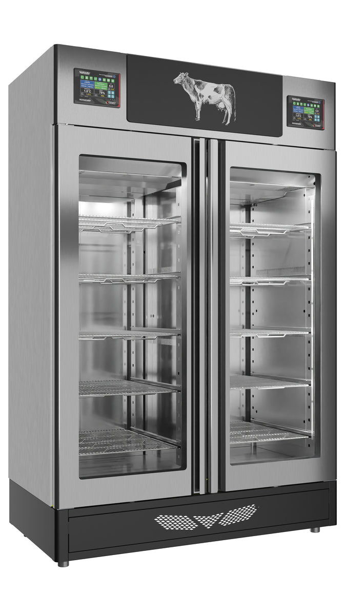 Omcan 45176 MATCTWITF 100+220.5 lb Maturmeat Twin Meat Maturation Cabinet, Stainless Steel, ClimaTouch and Fumotic, Dual Chambers