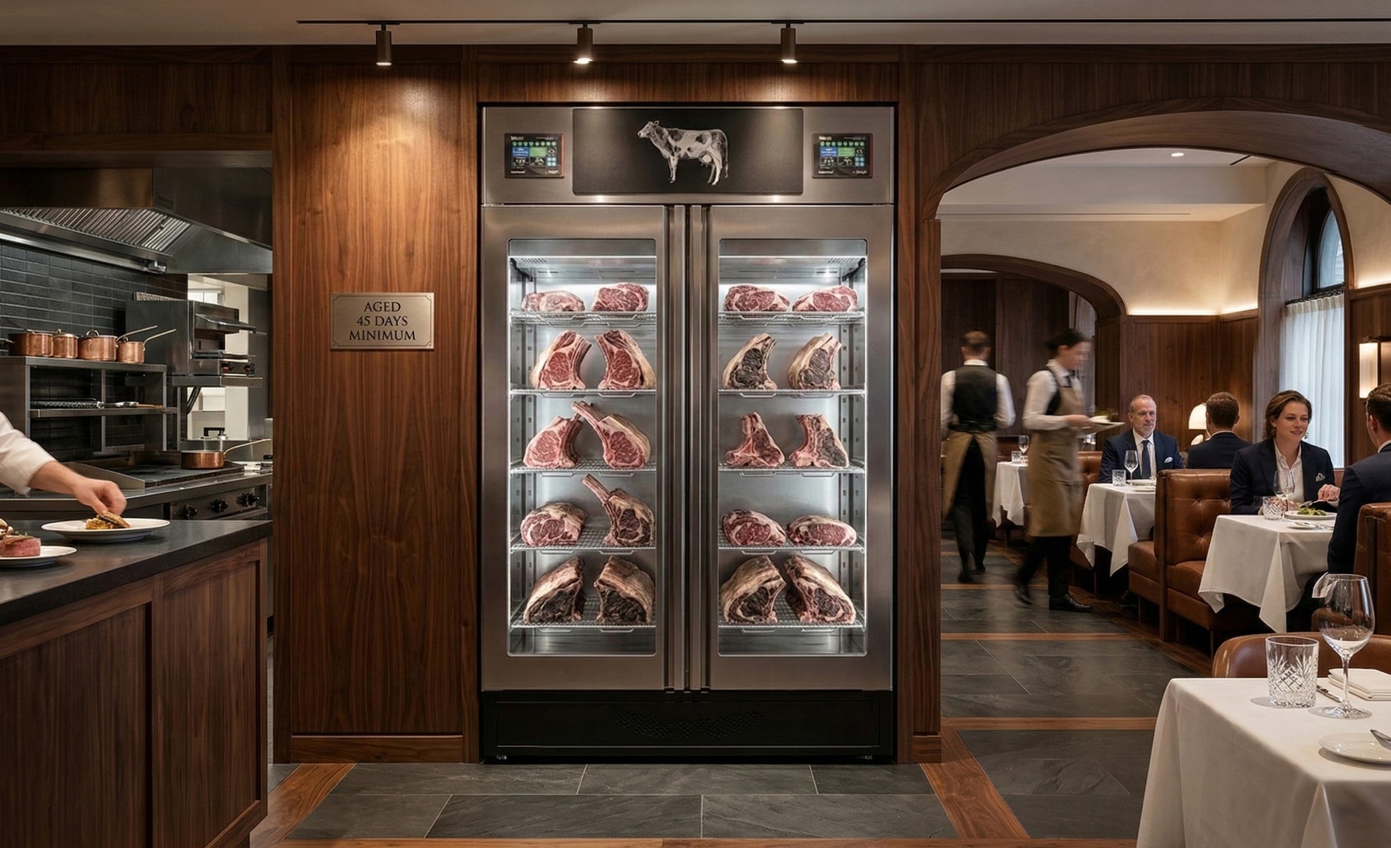 Omcan 45176 MATCTWITF 100+220.5 lb Maturmeat Twin Meat Maturation Cabinet, Stainless Steel, ClimaTouch and Fumotic, Dual Chambers