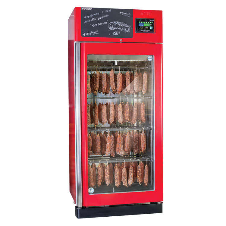 Omcan 46183 StagionelloEvo® STG150TTW Curing Cabinet with ClimaTouch® and Fumotic®, 330 lb Capacity, Red, Stainless Steel