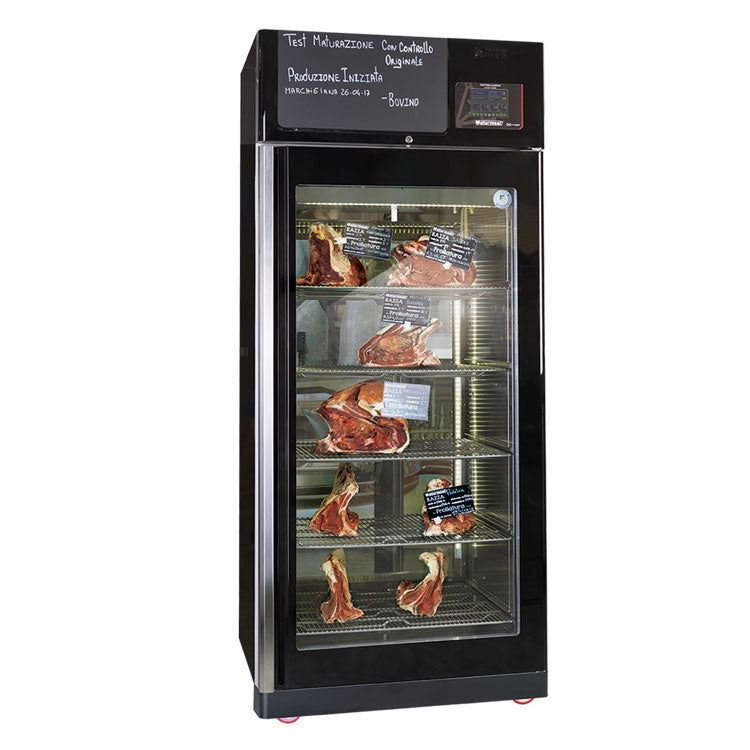 Omcan 46184 Maturmeat® MATC150TW Dry Aging Cabinet with ClimaTouch® and Fumotic®, 330 lb Capacity, Black, Stainless Steel