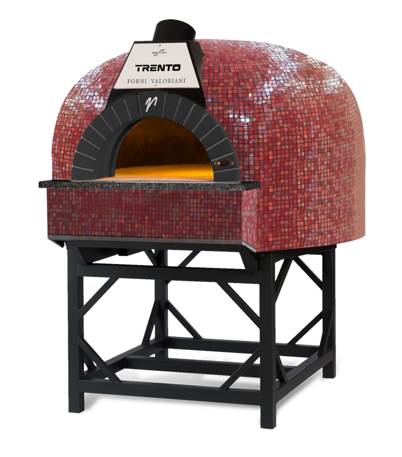 Omcan 48127 Valoriani Igloo 120 Pre-Assembled Wood and Gas-Fired Pizza Oven, Red Iridium Mosaic with Black Brick, 5–6 Pizza Capacity