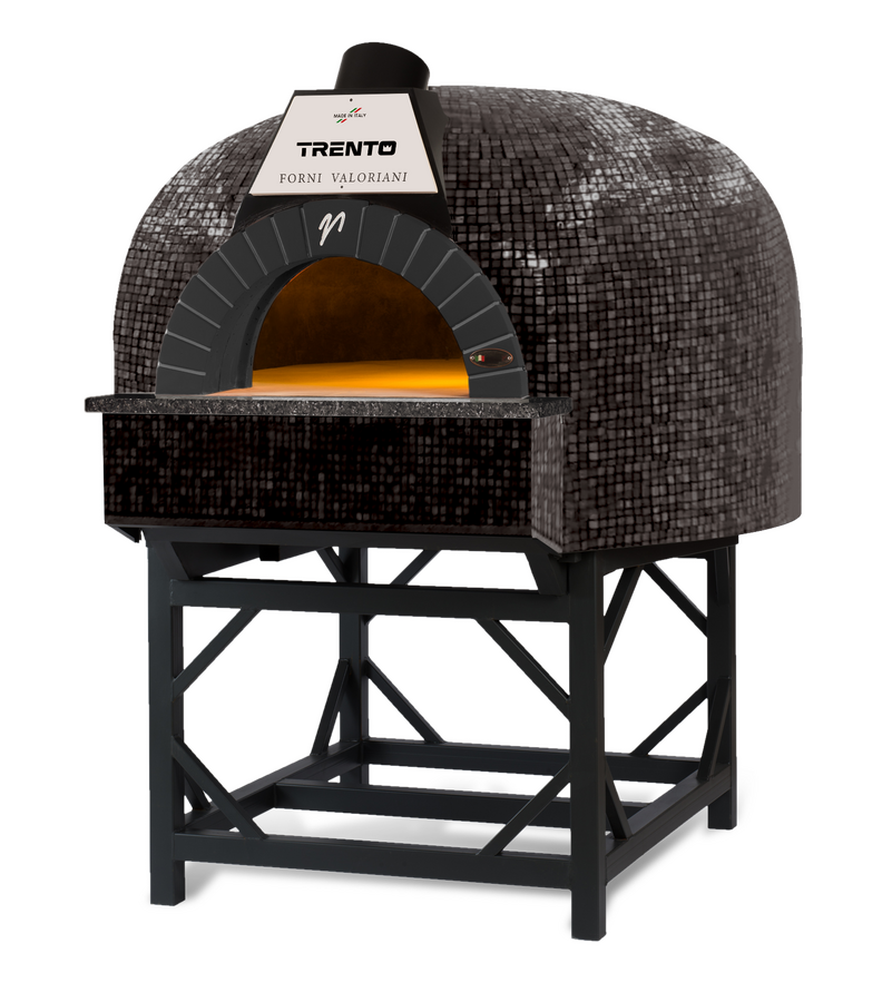 Omcan 48126 Valoriani Igloo 100 Pre-Assembled Wood and Gas-Fired Pizza Oven, Black Mosaic with Black Brick, 4 Pizza Capacity