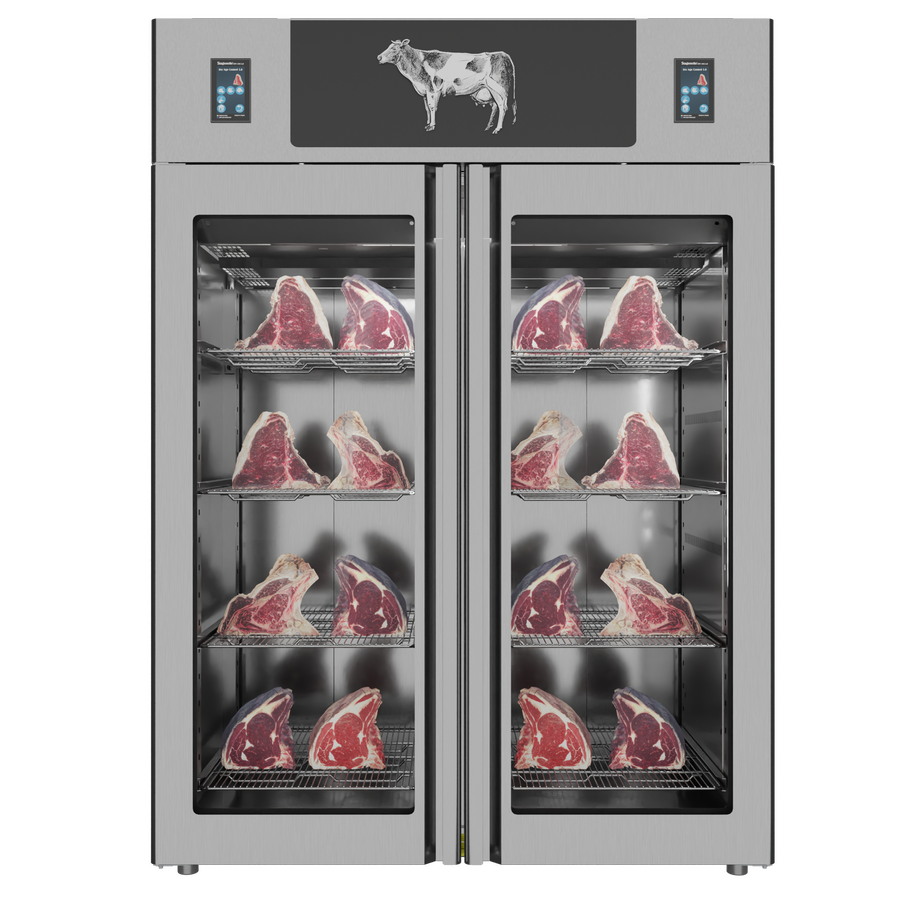 Omcan 48046 Stagionello® Dry Age 3.0 TWIN 1400L Standard Cabinet with Yescur Food Control, 330 + 330 lb Capacity, Stainless Steel