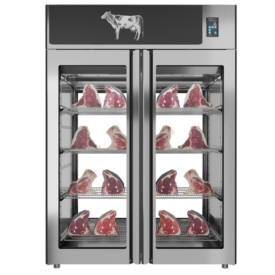 Omcan 48044 58 In. Stagionello® Dry Age 3.0 1400 Liter Dry Aging Cabinet, 2-Glass View, Umiright® Humidity Management, Stainless Steel AISI 304