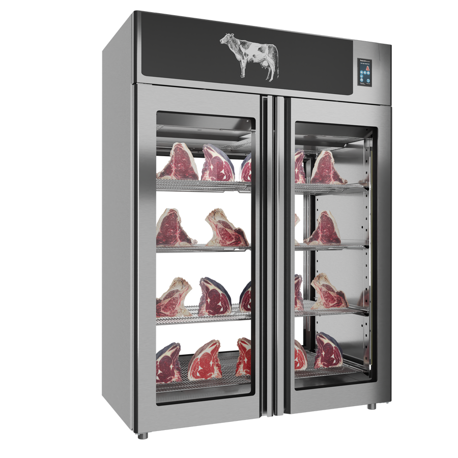 Omcan 48044 58 In. Stagionello® Dry Age 3.0 1400 Liter Dry Aging Cabinet, 2-Glass View, Umiright® Humidity Management, Stainless Steel AISI 304