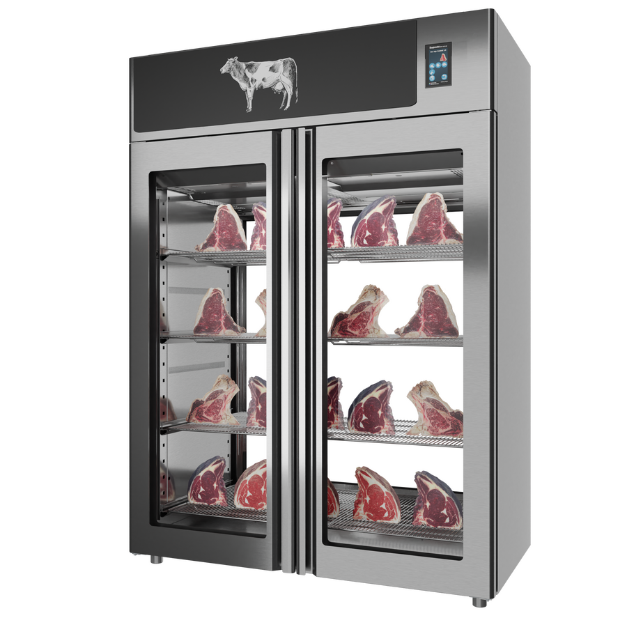 Omcan 48044 58 In. Stagionello® Dry Age 3.0 1400 Liter Dry Aging Cabinet, 2-Glass View, Umiright® Humidity Management, Stainless Steel AISI 304