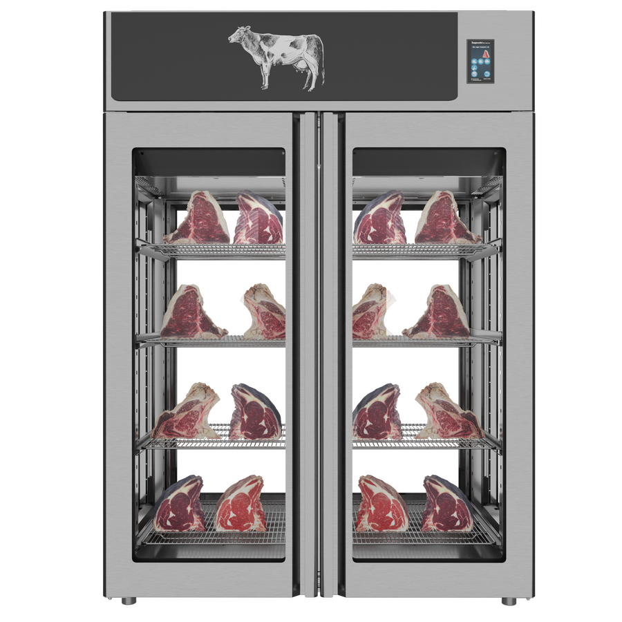 Omcan 48045 58 In. Stagionello® Dry Age 3.0 1400 Liter Dry Aging Cabinet, 4-Glass View, Umiright® Humidity Management, Stainless Steel AISI 304