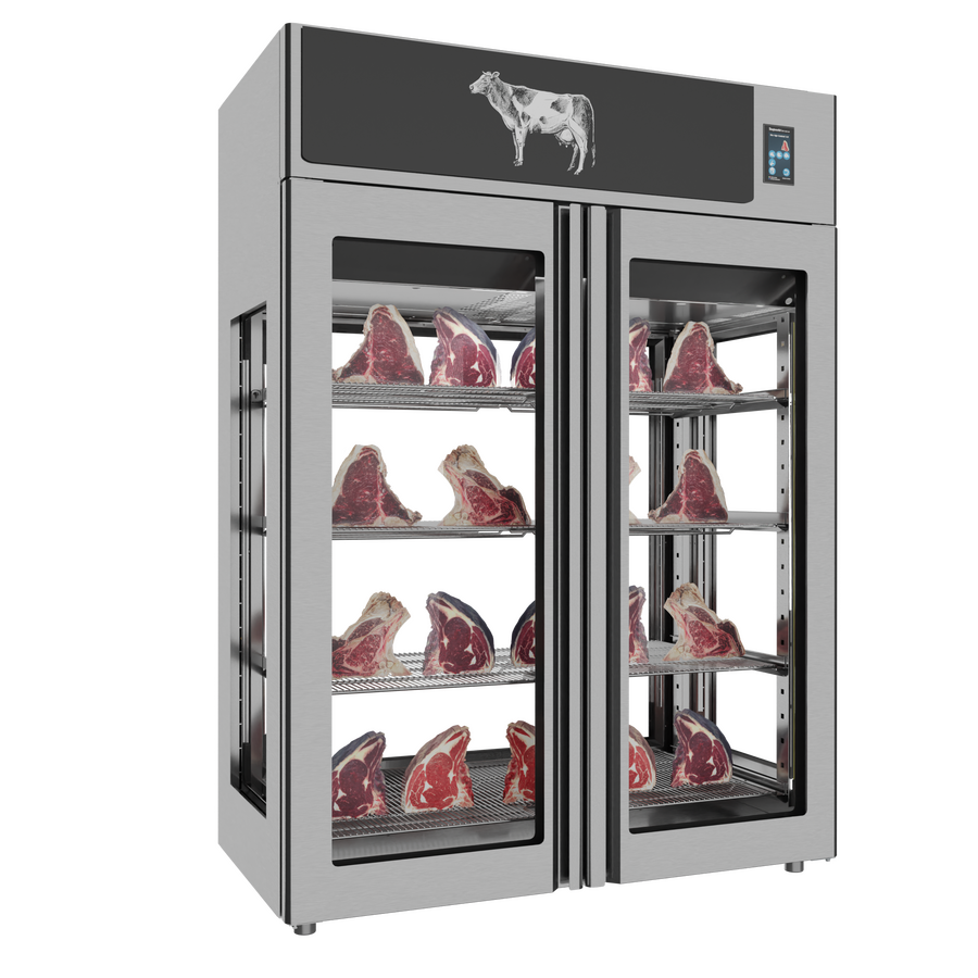 Omcan 48045 58 In. Stagionello® Dry Age 3.0 1400 Liter Dry Aging Cabinet, 4-Glass View, Umiright® Humidity Management, Stainless Steel AISI 304
