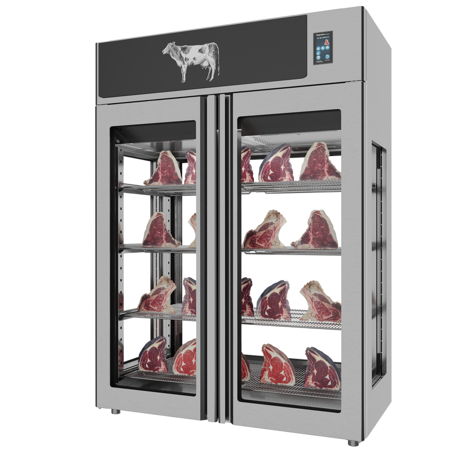 Omcan 48045 58 In. Stagionello® Dry Age 3.0 1400 Liter Dry Aging Cabinet, 4-Glass View, Umiright® Humidity Management, Stainless Steel AISI 304