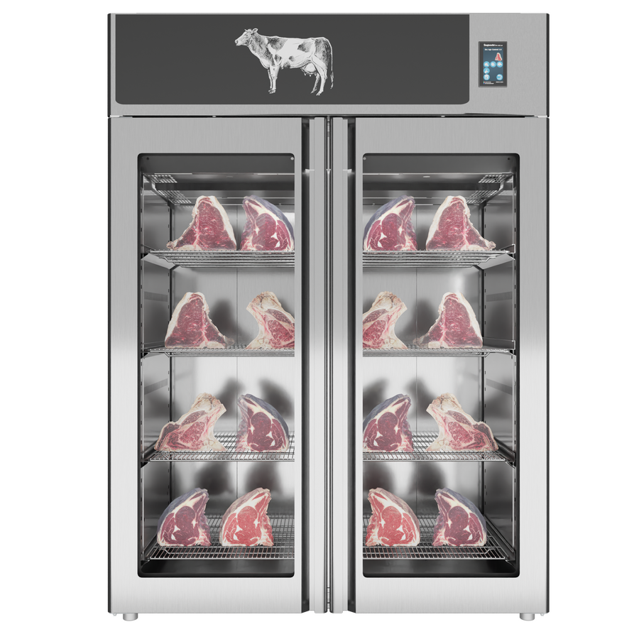 Omcan 48043 58 In. Stagionello® Dry Age 3.0 1400 Liter Dry Aging Cabinet, Standard 2-Glass Door, Umiright® Humidity Management, Stainless Steel AISI 304