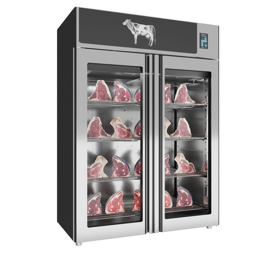 Omcan 48043 58 In. Stagionello® Dry Age 3.0 1400 Liter Dry Aging Cabinet, Standard 2-Glass Door, Umiright® Humidity Management, Stainless Steel AISI 304