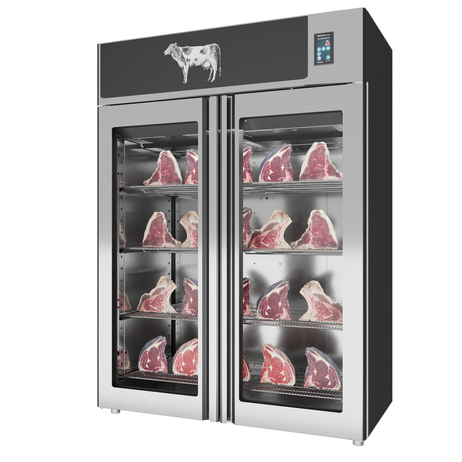 Omcan 48043 58 In. Stagionello® Dry Age 3.0 1400 Liter Dry Aging Cabinet, Standard 2-Glass Door, Umiright® Humidity Management, Stainless Steel AISI 304