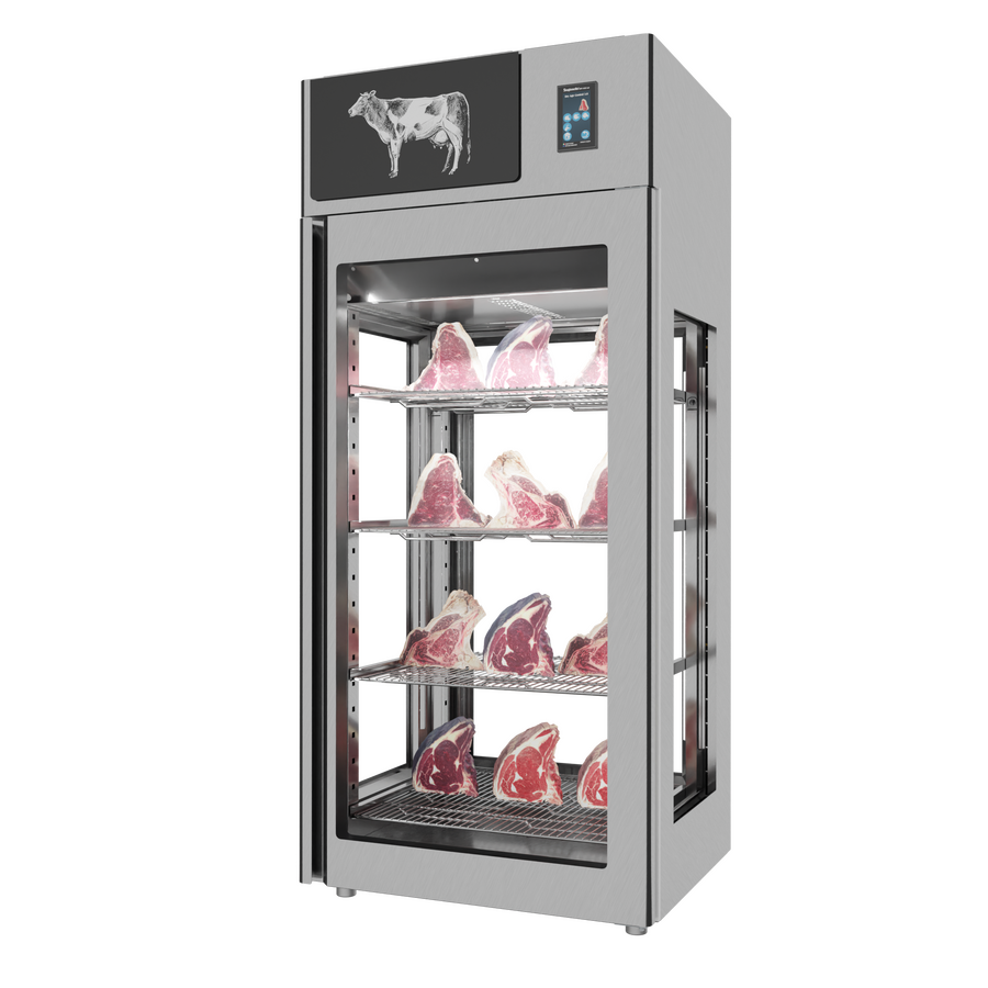 Omcan 48042 29" Stagionello 3.0 900L Dry Aging Cabinet, 4-Glass View, Stainless Steel, Humidity Management