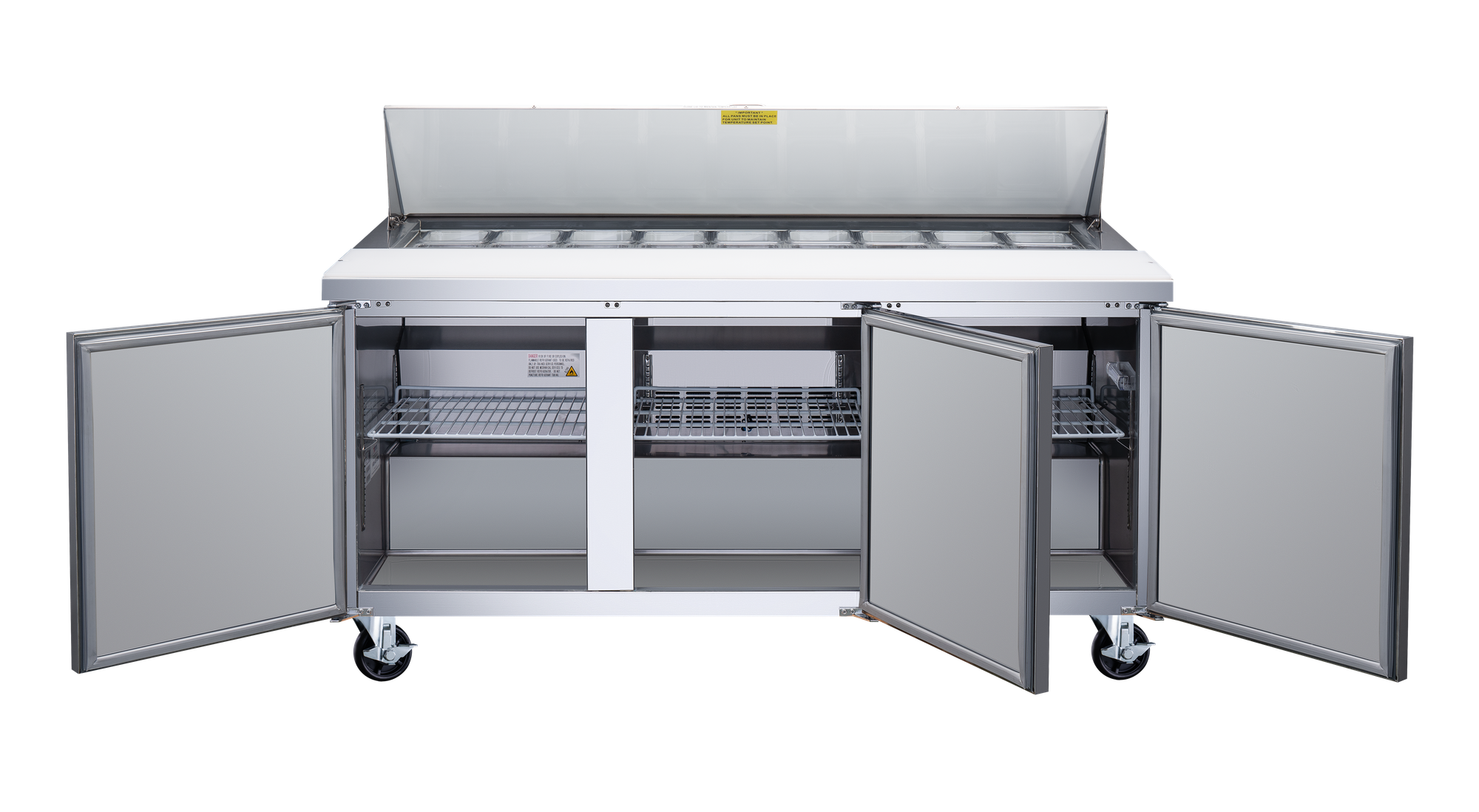 Omcan PT-CN-1778-HC 70 In. Refrigerated Prep Table, 19.5 Cu. Ft., 3 Doors, Stainless Steel