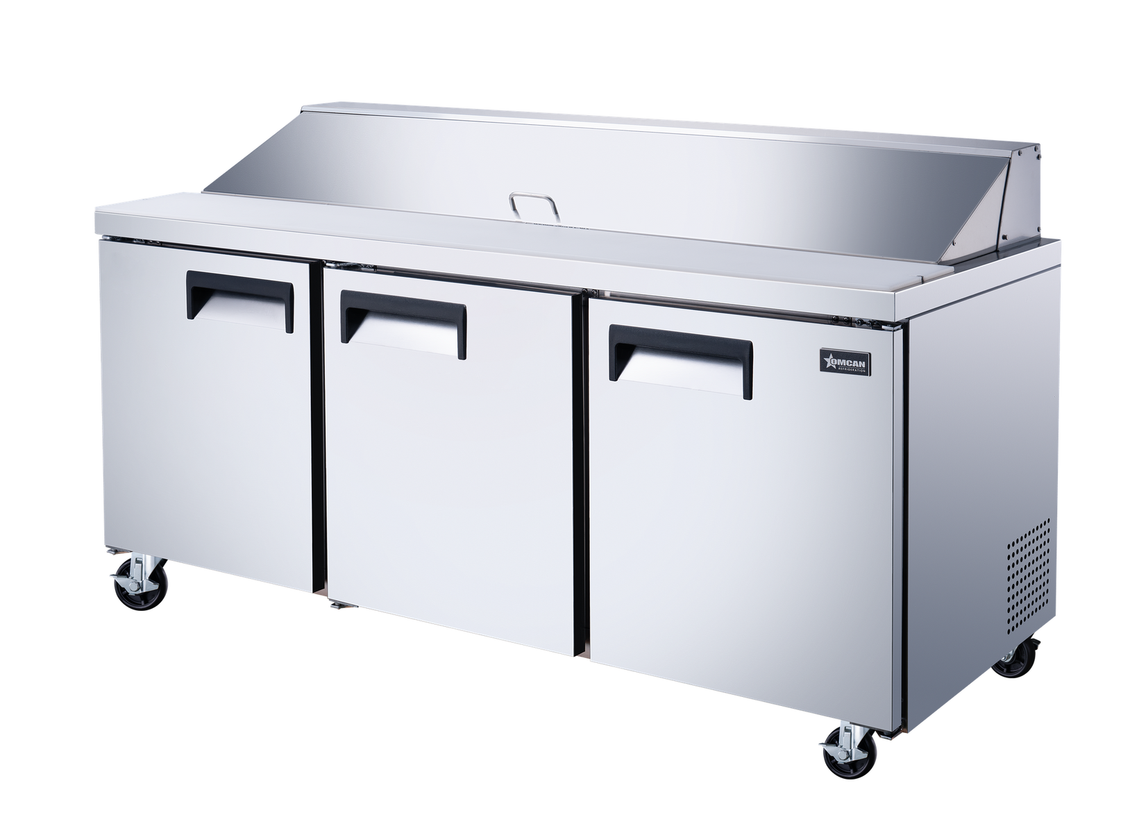 Omcan PT-CN-1778-HC 70 In. Refrigerated Prep Table, 19.5 Cu. Ft., 3 Doors, Stainless Steel
