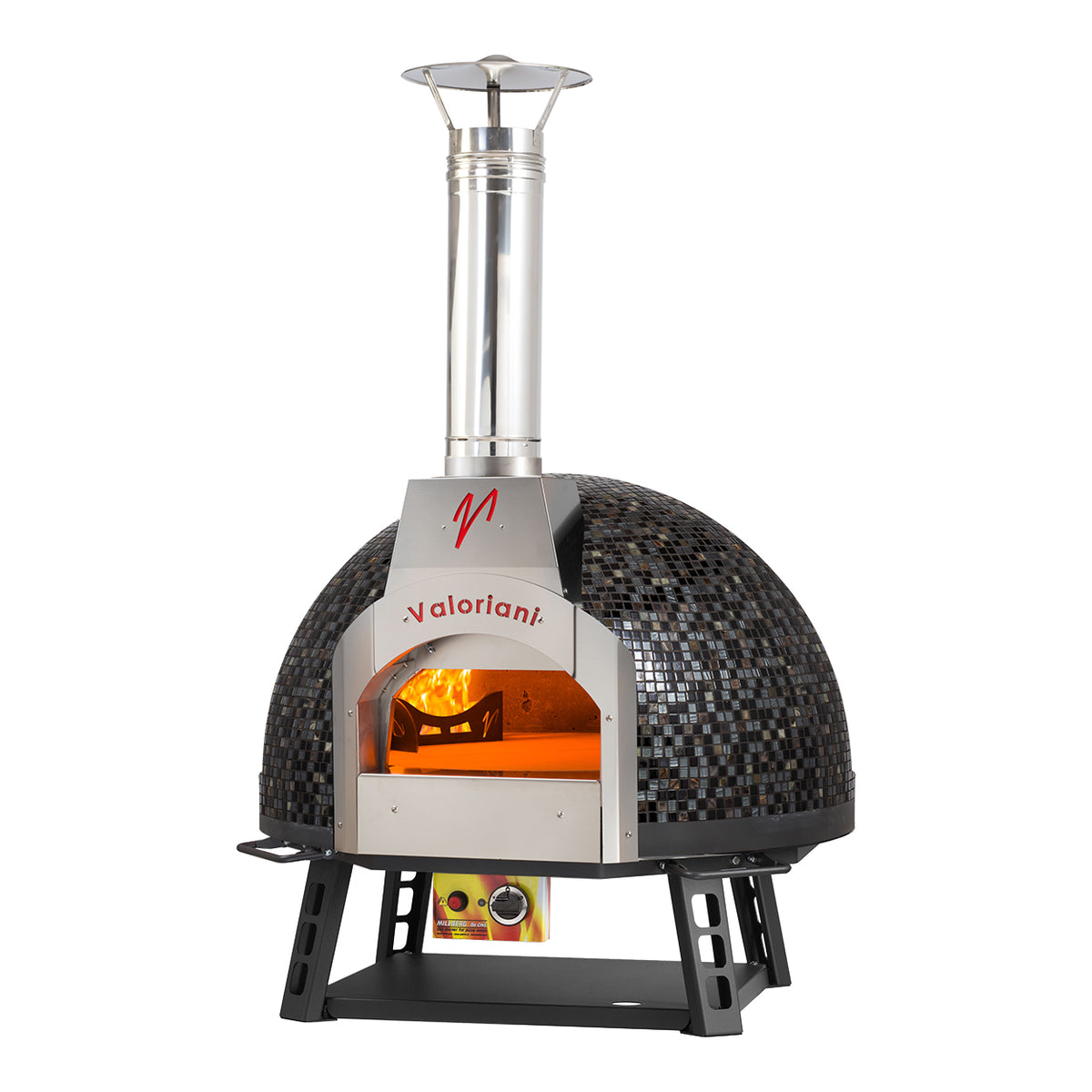 Omcan 48137 Valoriani Baby 75 Mix Black Mosaic Dome Wood and Gas Fired Pizza Oven, Refractory Stone, 2 Pizza Capacity
