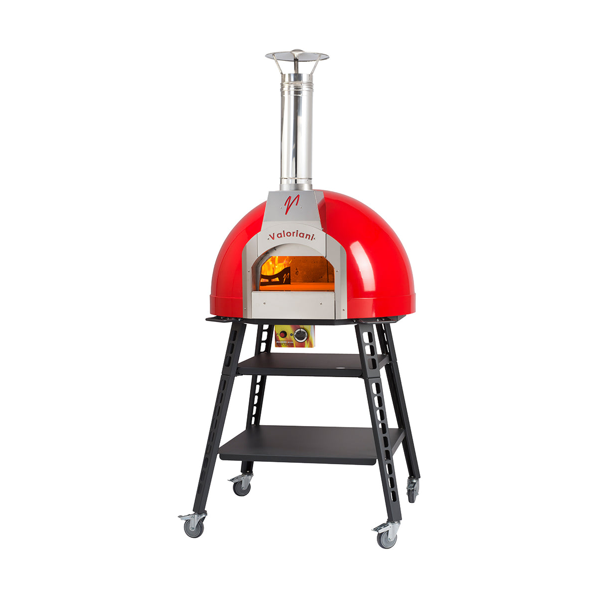 Omcan 48143 Valoriani Baby 75 Red Metal Dome Wood and Gas Fired Pizza Oven, Refractory Stone, 2 Pizza Capacity