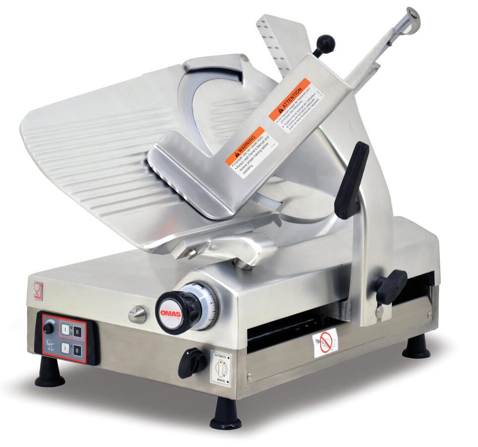 Omcan 13645 Omas 13" Gear-Driven Automatic Meat Slicer, Anodized Aluminum Body, Stainless Steel