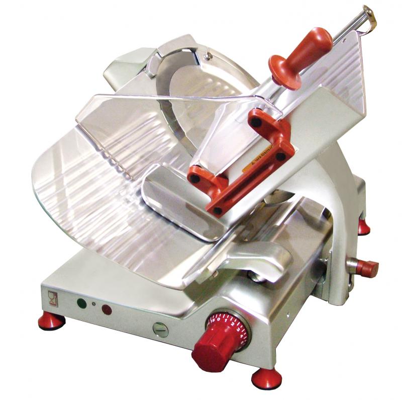 Omcan MS-IT-0330-F 13 In. Omas Gear-Driven Gravity Feed Meat Slicer, Chromium-Plated Blade, Removable Sharpener