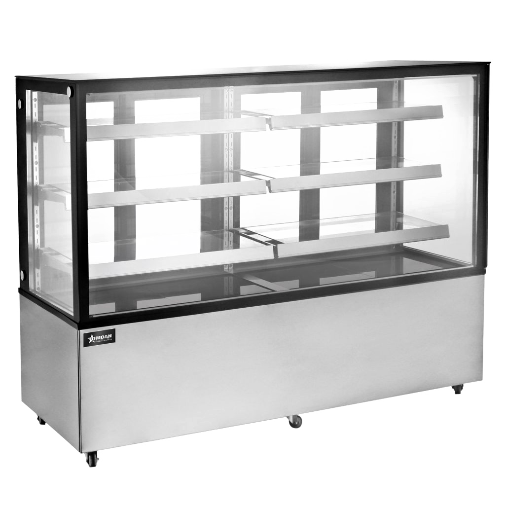 Omcan RS-CN-0571-S 72 In. Square Glass Refrigerated Floor Display Case, 28.61 cu. ft., LED Lighting, Self-Contained