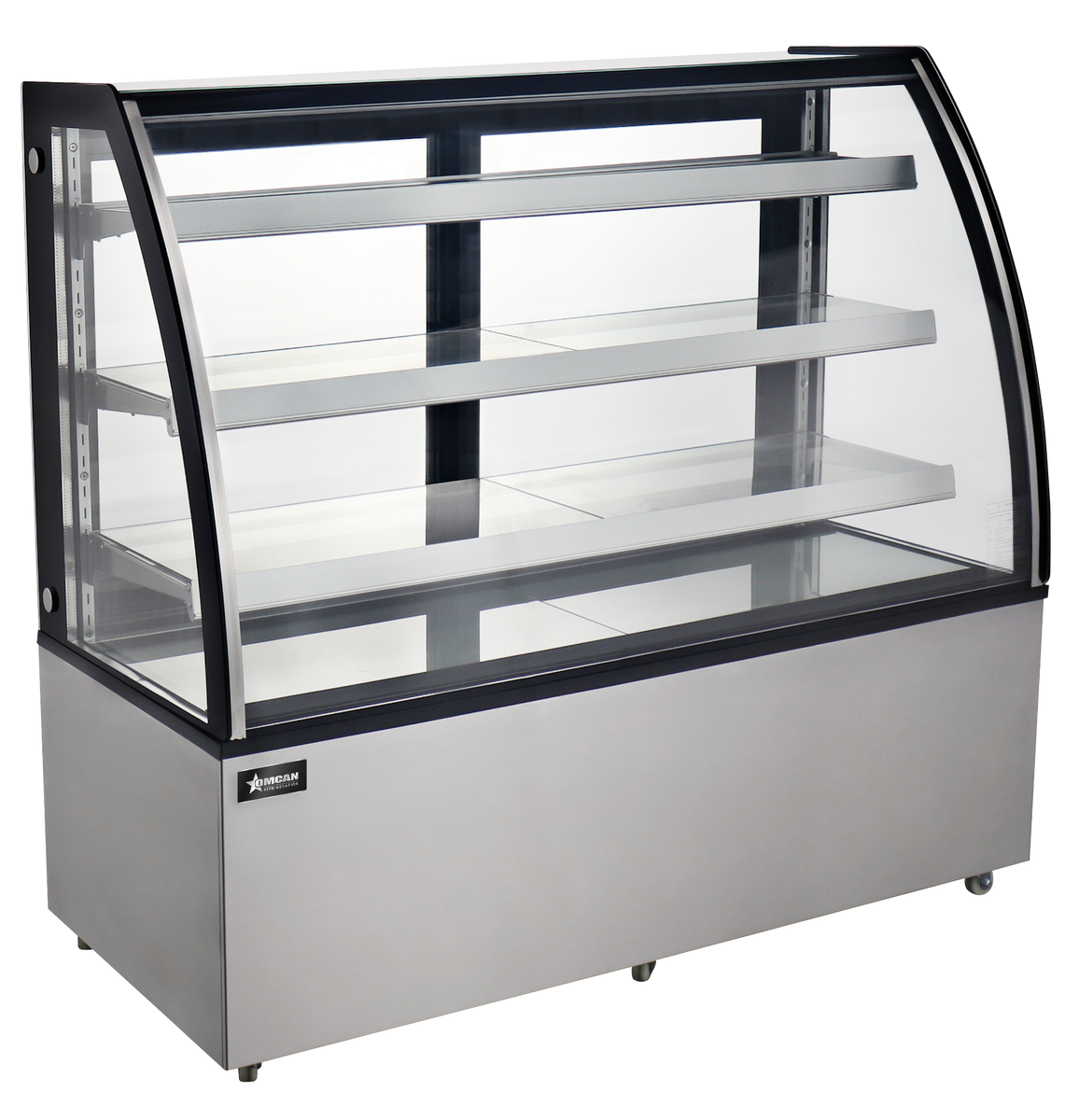 Omcan RS-CN-0571 72 In. Curved Glass Refrigerated Floor Showcase, 22.95 cu. ft., LED Lighting, Self-Contained
