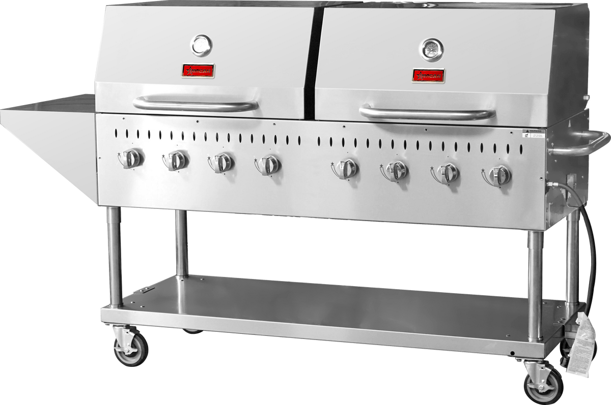 Omcan 47353 60 In. 8-Burner Outdoor Propane BBQ Grill, Stainless Steel, 128,000 BTU