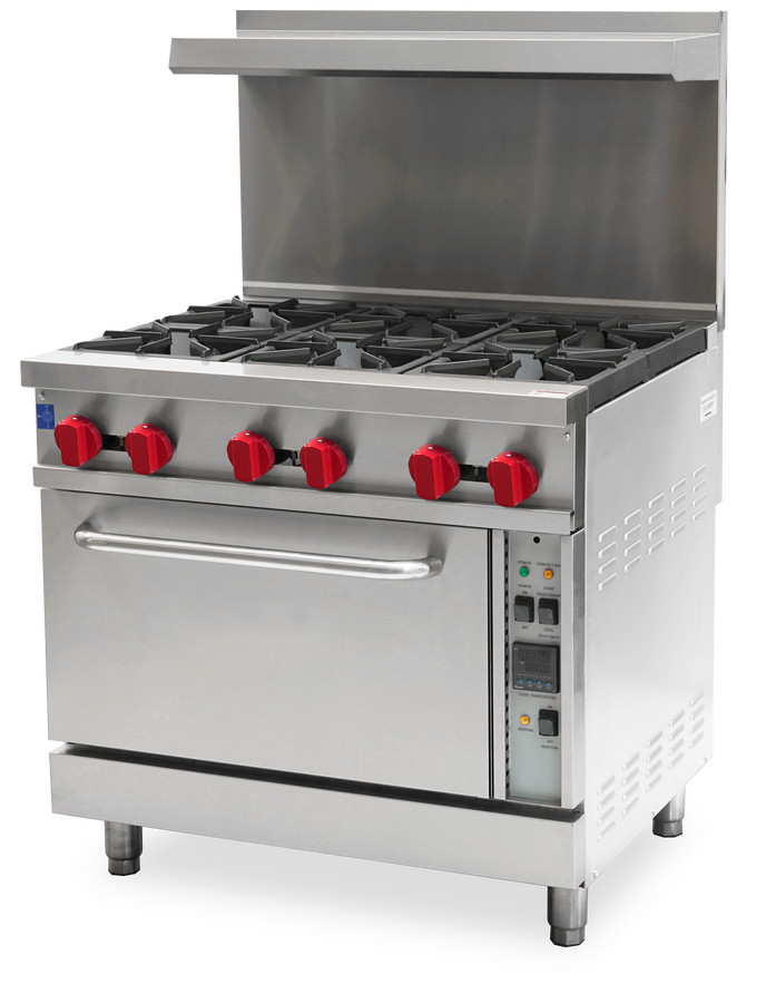 Omcan CE-CN-0914-RC 36 In. Commercial Natural Gas Range with 6 Burners and Convection Oven, 211,000 BTU, Stainless Steel