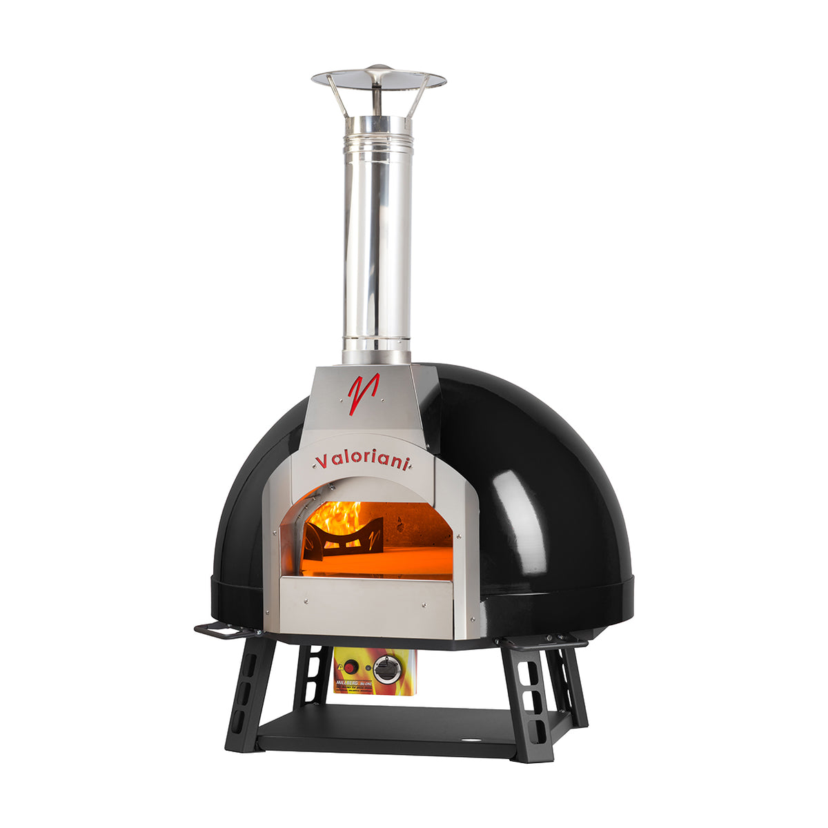 Omcan 48142 Valoriani Baby 75 Black Metal Dome Wood and Gas Fired Pizza Oven, Refractory Stone, 2 Pizza Capacity