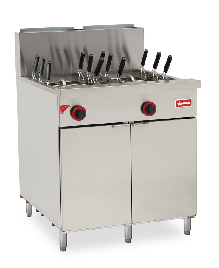 Omcan CE-CN-0022-NG 31 In. Natural Gas Floor Model Pasta Cooker, Stainless Steel, 140,000 BTU, 22 Gallon, 12 Baskets Included