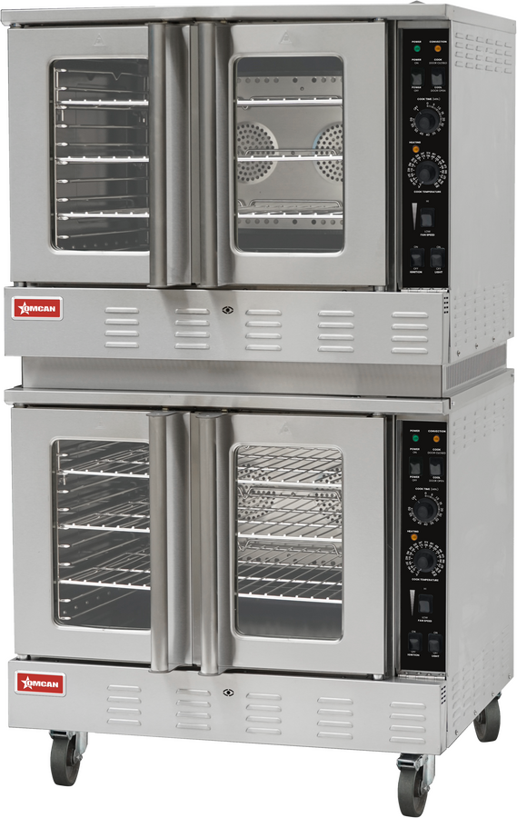 Omcan CE-CN-0002-NG 39 In. Double Deck Gas Convection Oven, 120,000 BTU with 6 Shelves and Casters
