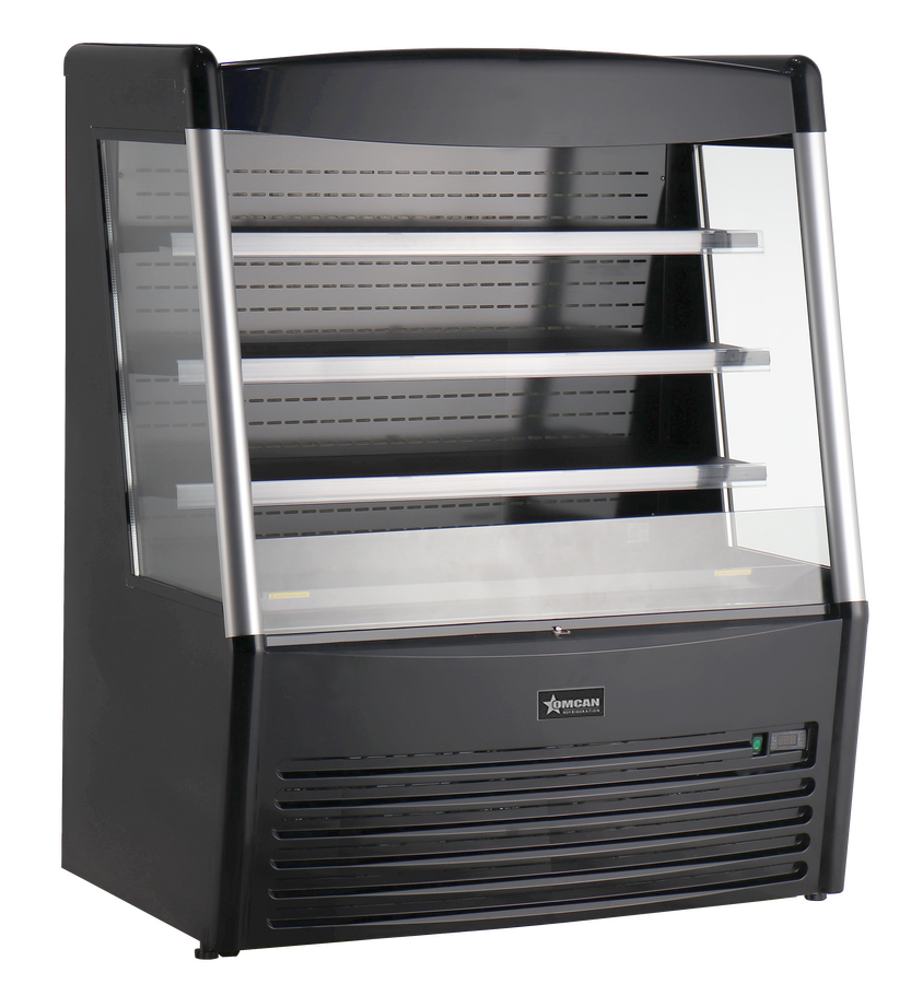 Omcan RS-CN-0490 48 In. Black Open Grab-and-Go Refrigerated Display, Night Curtain, LED Lighting, Ventilated Cooling