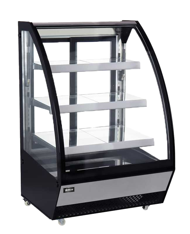 Omcan RS-CN-0460 36 In. Curved Glass Refrigerated Floor Showcase, Digital Controller, Ventilated Cooling, R290 Refrigerant