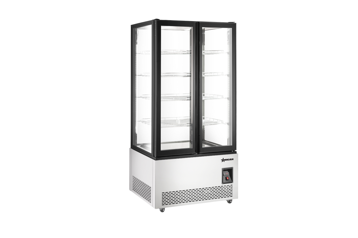 Omcan FR-CN-0600-2 40 In. Four-Sided Glass Display Freezer, 21.18 Cu. Ft., Self-Close Doors, LED Lighting