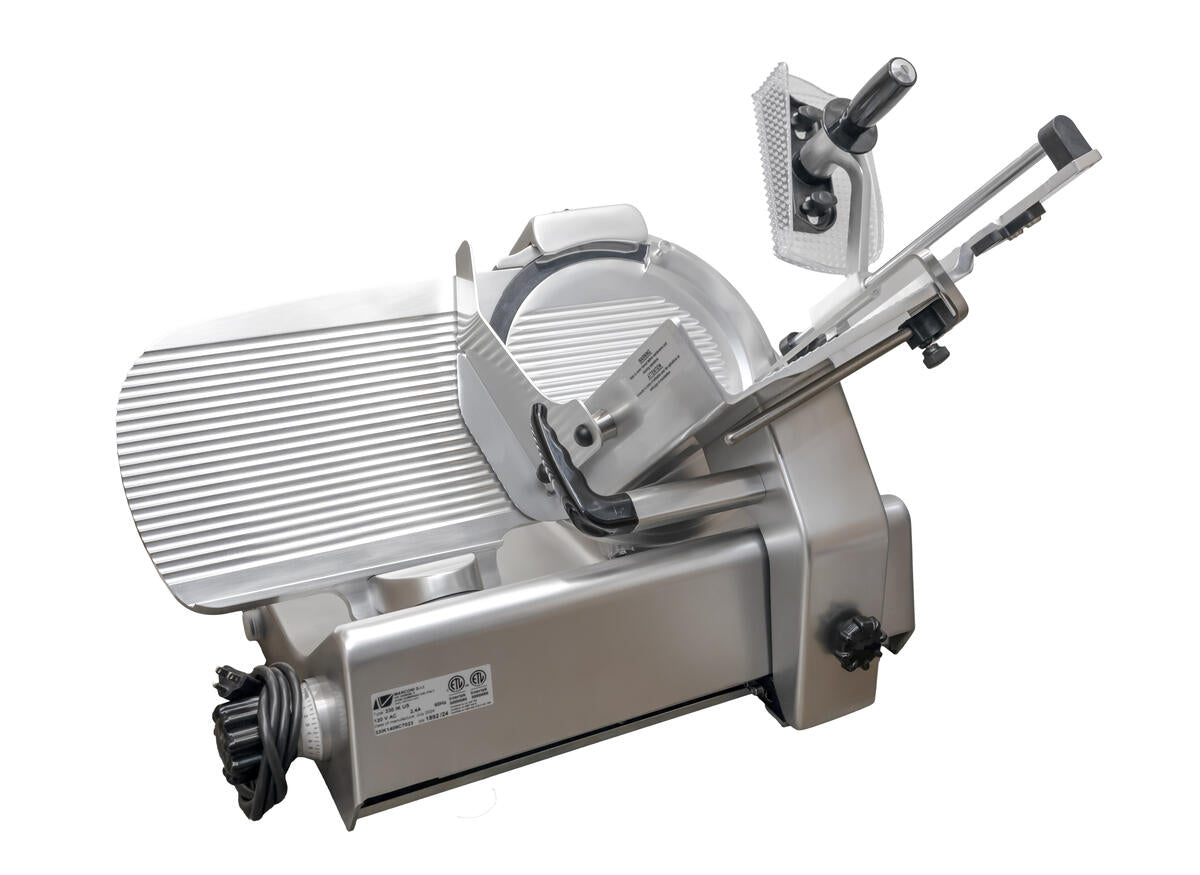 Omcan 48391 Manconi Kolossal 330 IK US 13 In. Gear-Driven Meat Slicer, 360W, Low Loading Height, Stainless Steel