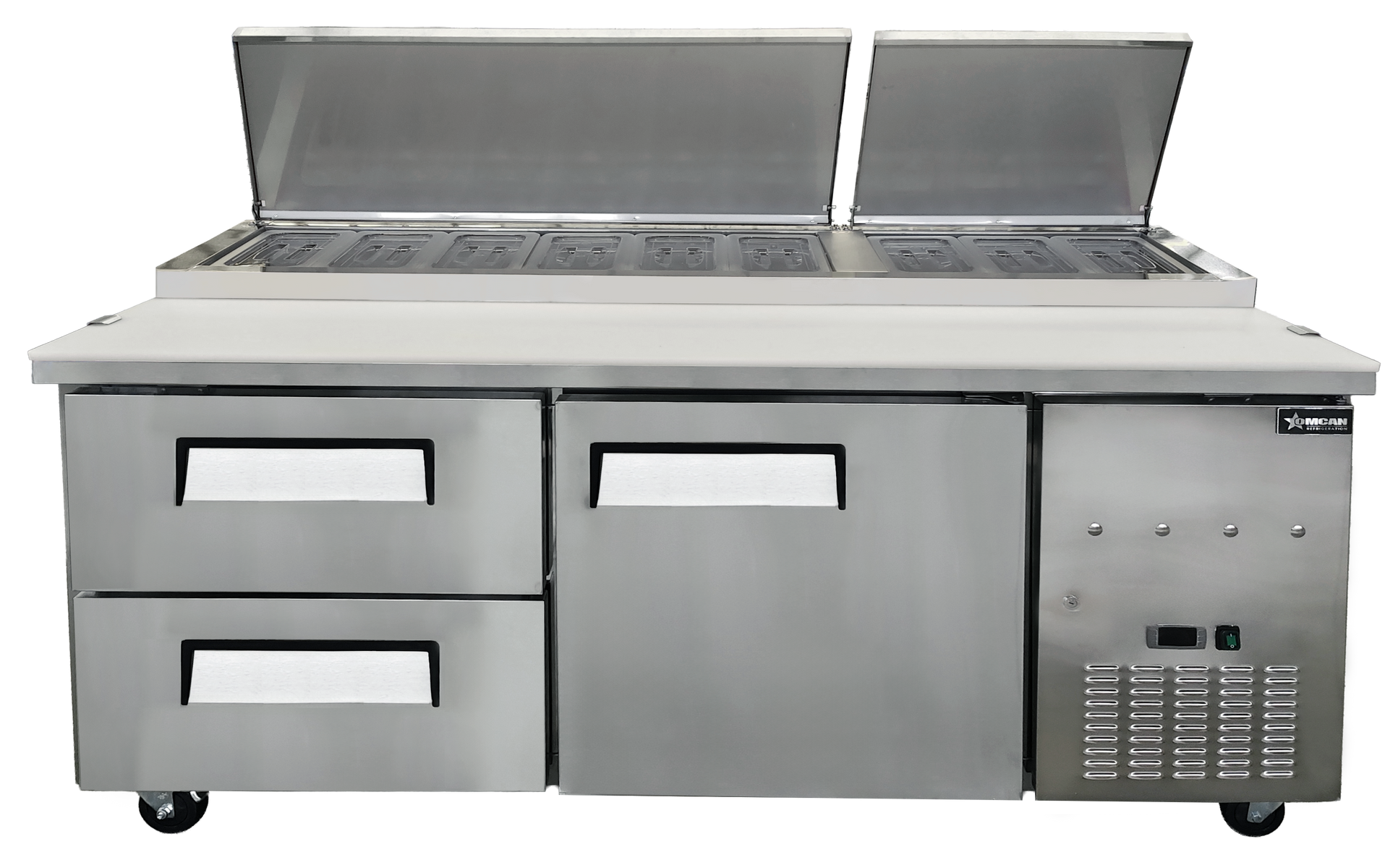 Omcan PT-CN-1800-2D 71 In. Pizza Prep Table with Drawers, 22 cu. ft., Stainless Steel