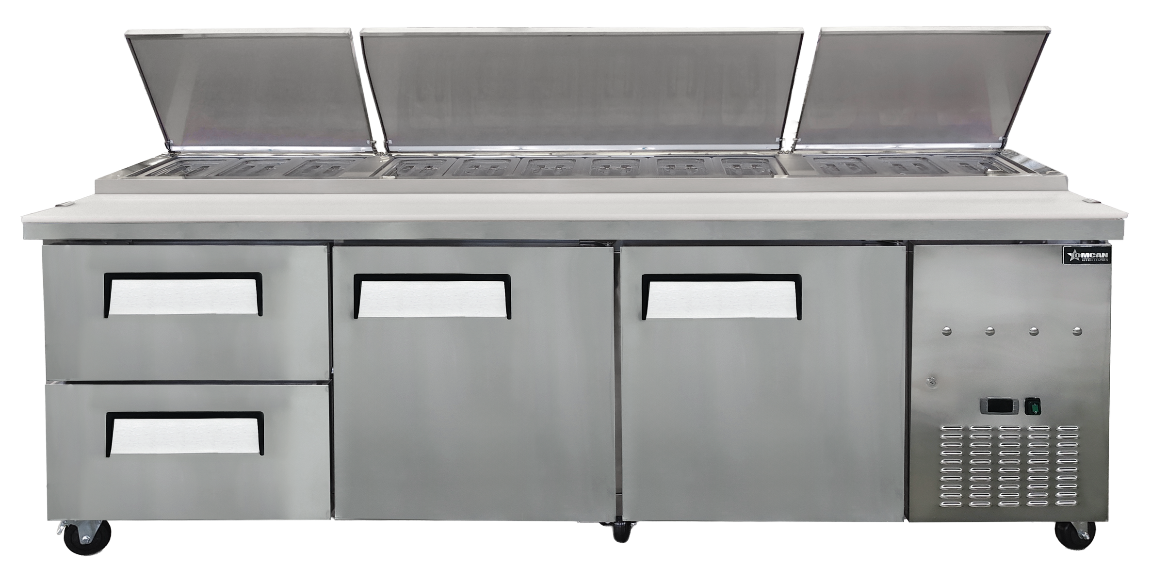 Omcan PT-CN-2400-2D 94 In. Pizza Prep Table with Drawers, 32 cu. ft., Stainless Steel