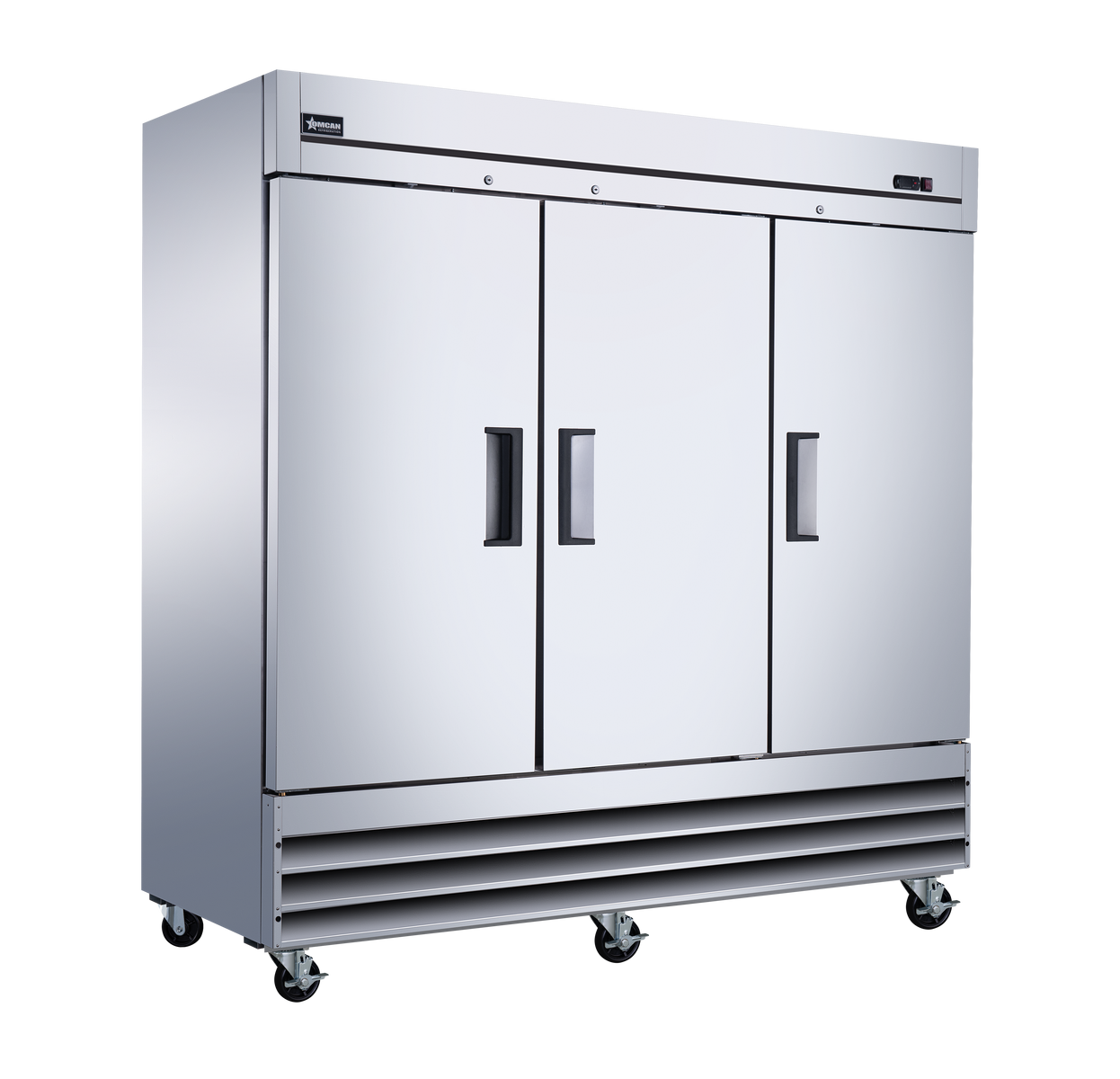 Omcan RE-CN-0067-HC 81 In. 3-Door Reach-In Refrigerator, 72.04 cu. ft., Stainless Steel, Self-Closing Doors
