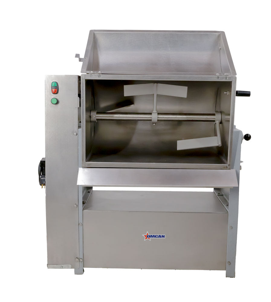 Omcan MM-BR-0050 110 lb. Medium-Duty Meat Mixer, Stainless Steel Tank and Blades, Tilting Discharge