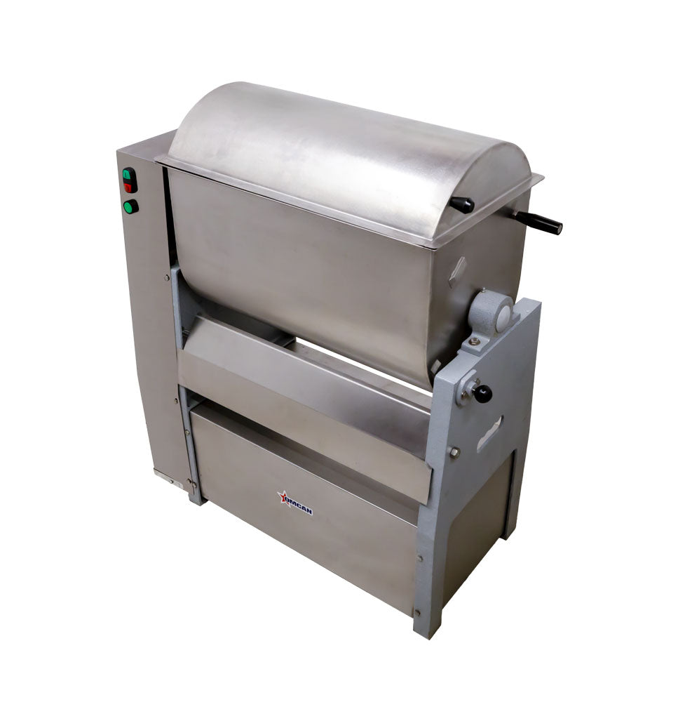 Omcan MM-BR-0050 110 lb. Medium-Duty Meat Mixer, Stainless Steel Tank and Blades, Tilting Discharge