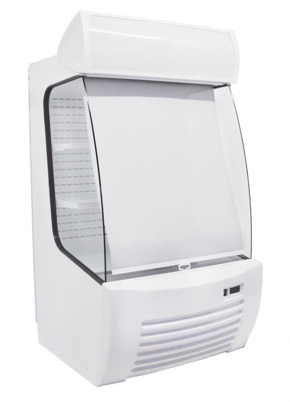Omcan 41465 34 In. Open Refrigerated Floor Display, Ventilated Cooling, Night Curtain, LED Lighting
