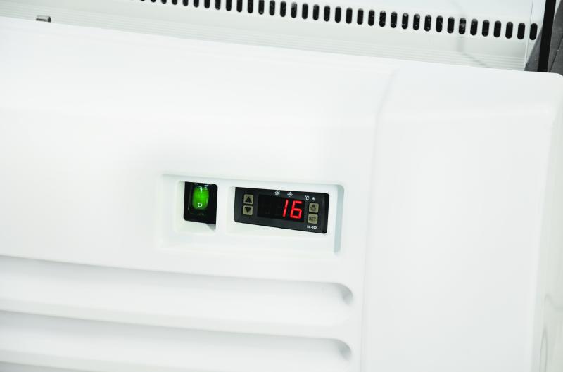 Omcan 41465 34 In. Open Refrigerated Floor Display, Ventilated Cooling, Night Curtain, LED Lighting