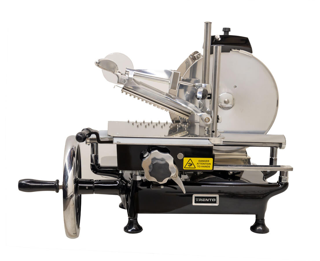 Omcan MS-IT-0300-BF Trento Luxury 12 In. Volano Flywheel Slicer, Manual Hand-Operated, Flower Flywheel Black Finish