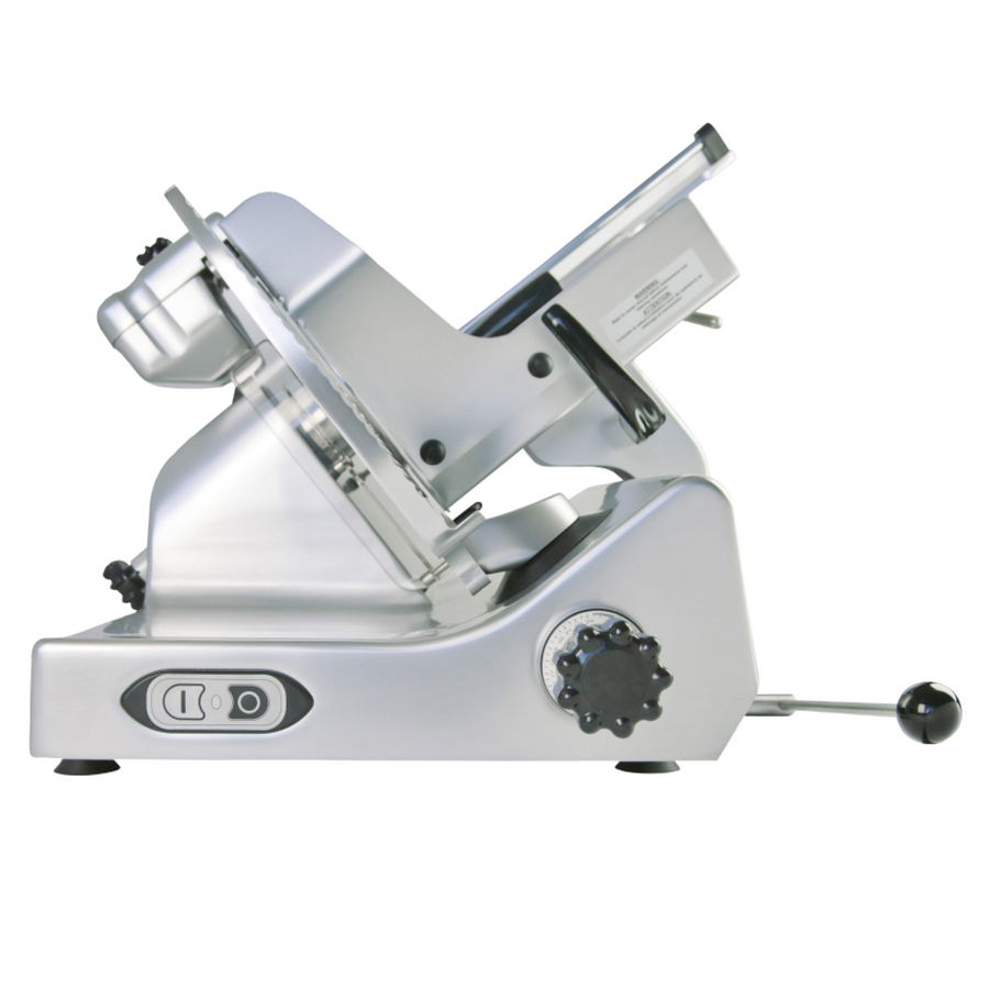 Omcan 48391 Manconi Kolossal 330 IK US 13 In. Gear-Driven Meat Slicer, 360W, Low Loading Height, Stainless Steel