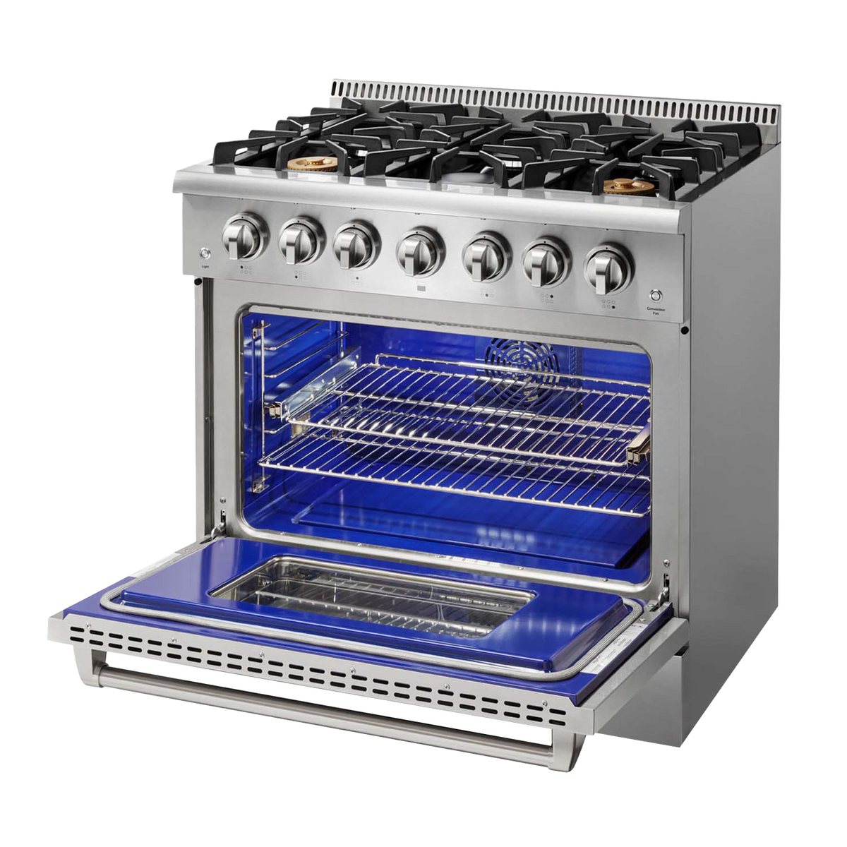 Omcan CE-CN-3618U 36 In. Commercial Gas Range with Convection Oven, Six Sealed Burners, Natural Gas, 106,000 BTU