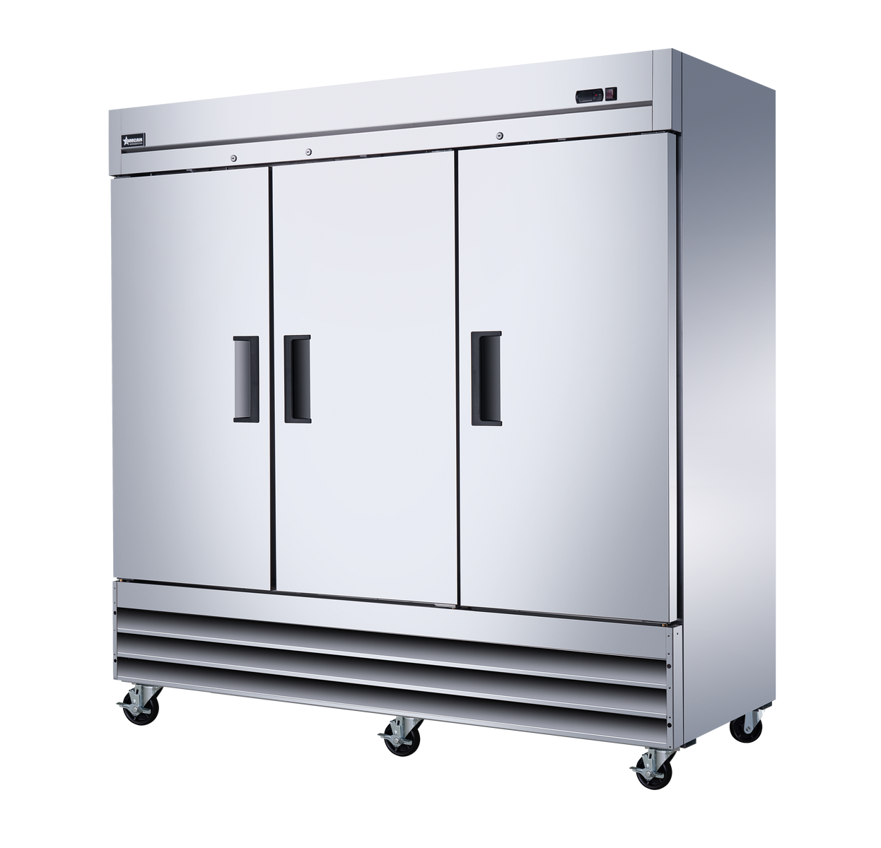 Omcan RE-CN-0067-HC 81 In. 3-Door Reach-In Refrigerator, 72.04 cu. ft., Stainless Steel, Self-Closing Doors