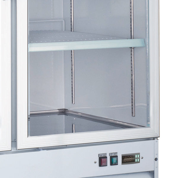Omcan FR-CN-0045-HC 53 In. White Glass Doors Display Freezer, 45 Cu. Ft., Self-Closing, LED Lighting