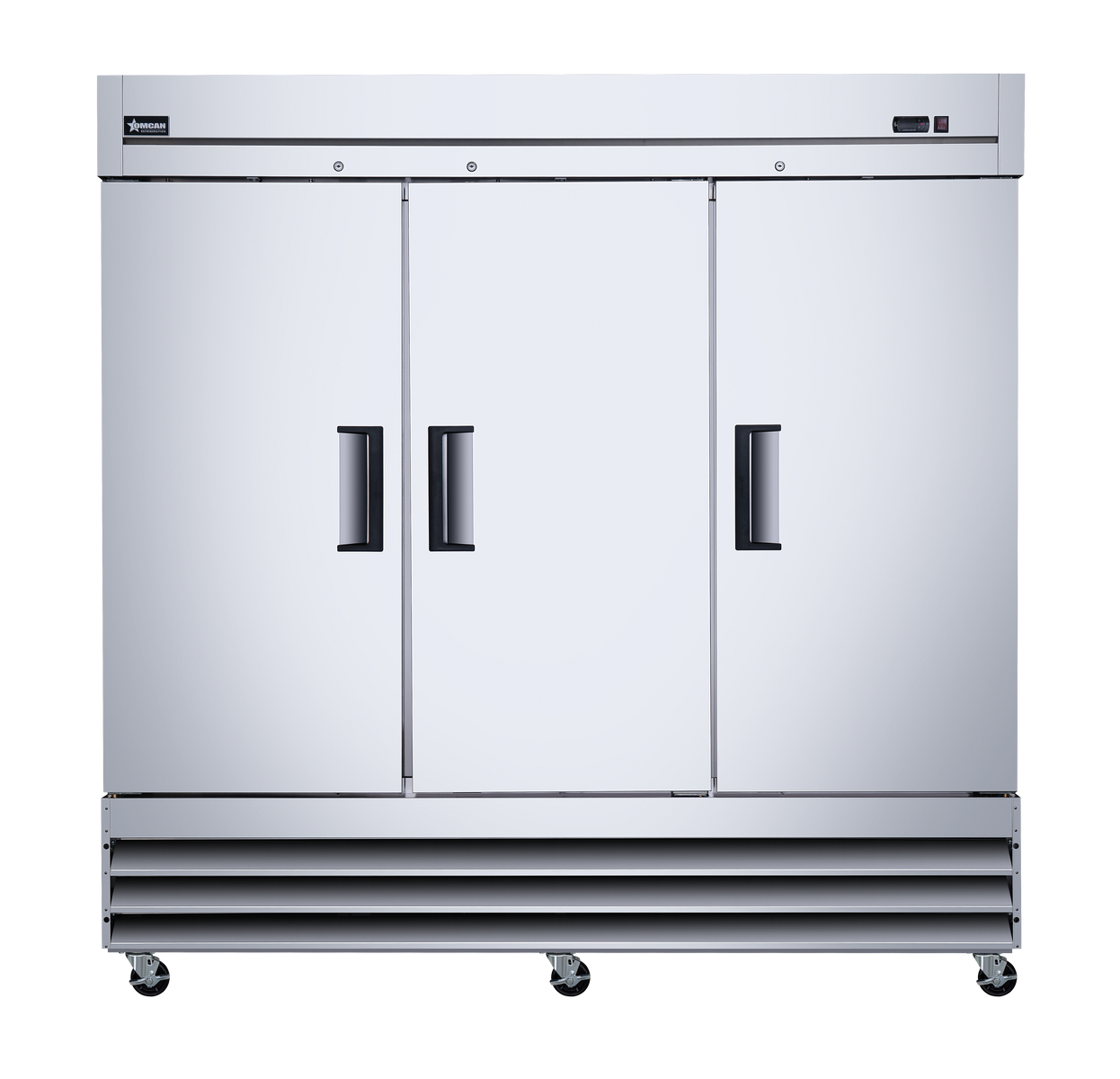 Omcan RE-CN-0067-HC 81 In. 3-Door Reach-In Refrigerator, 72.04 cu. ft., Stainless Steel, Self-Closing Doors